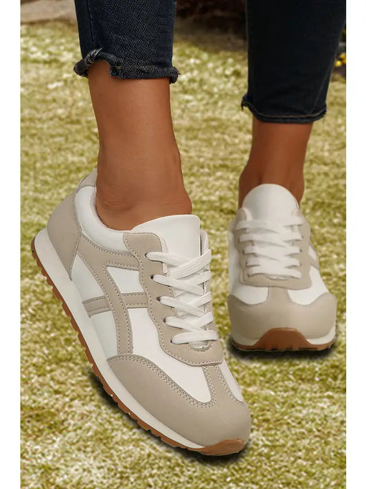 Fashion-W Color Block Lace-Up Pu Leather Sneakers*37-42